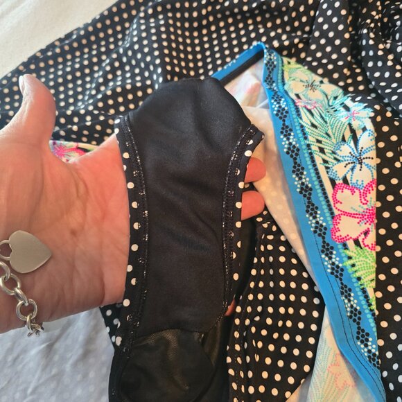 Coco Reef One Piece Black White Polka Dot Flower Trim Swim Dress Suit Size 32 34 - Picture 8 of 16